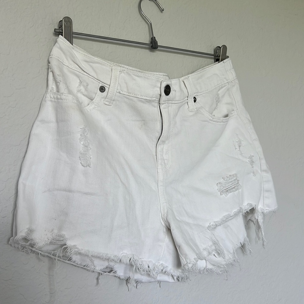 Aerie White denim shorts with elastic waist band